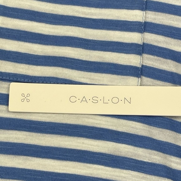 Caslon Shirt Womens XXS Brooke Stripe Tee Blue White Short Sleeve V-Neck Soft - Picture 11 of 11
